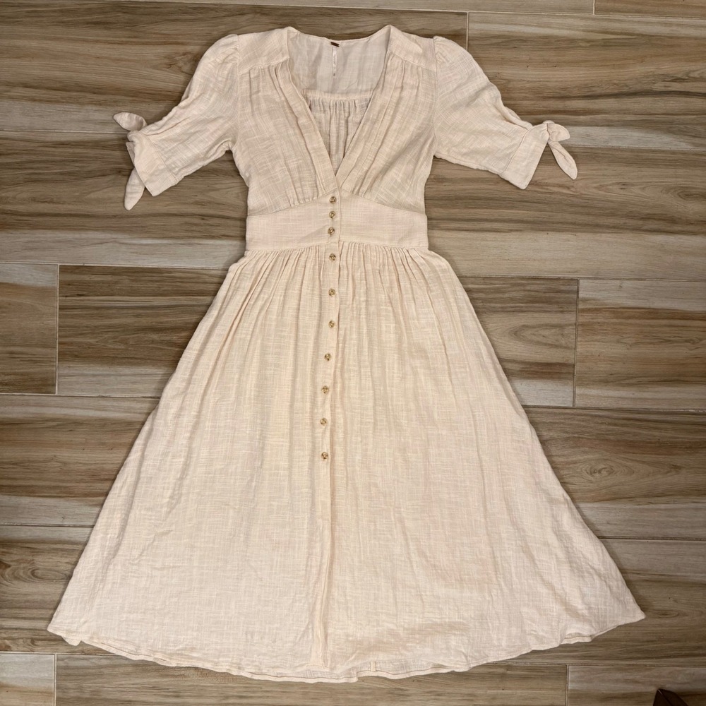 Free People Love of My Life Midi Dress Peach Cotton Gauze OB659932 XS